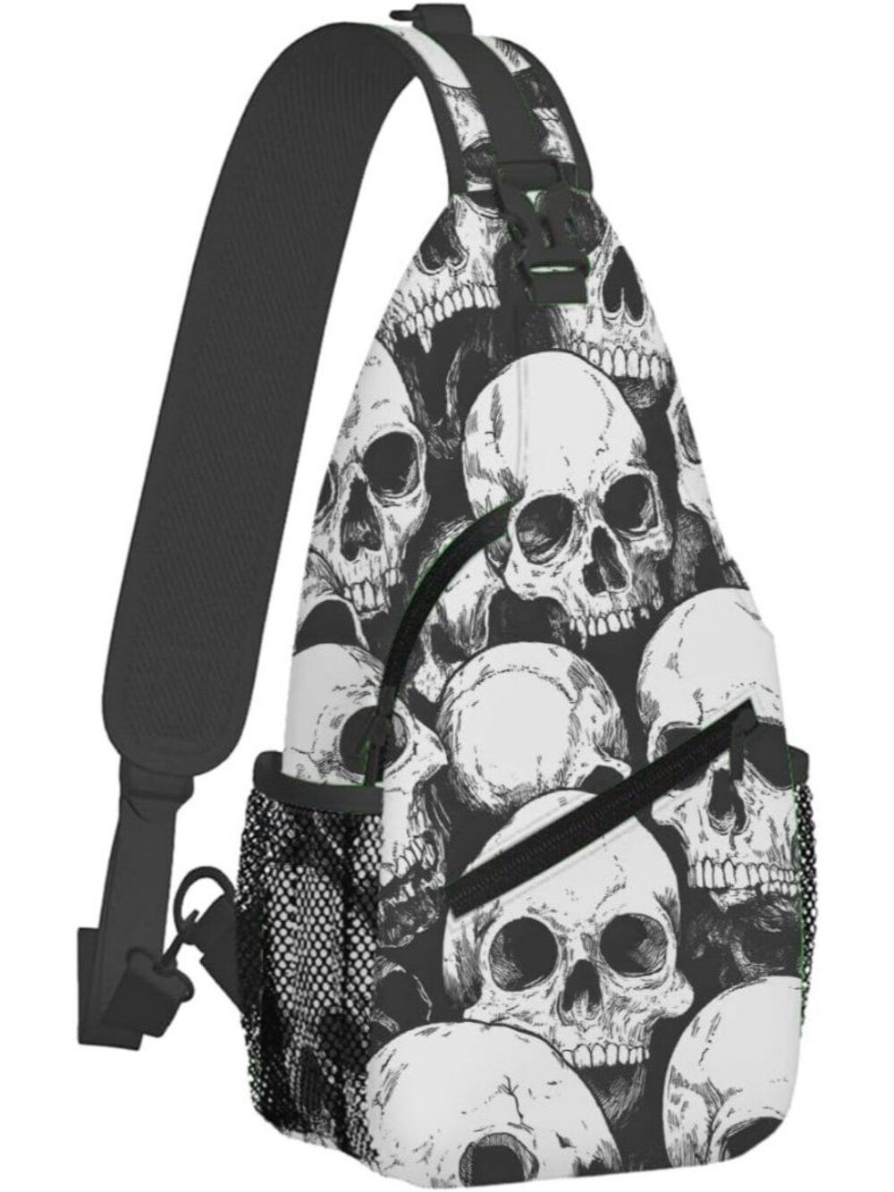Unisex Black White Halloween Bat Sling Backpack Travel Hiking Crossbody Bag